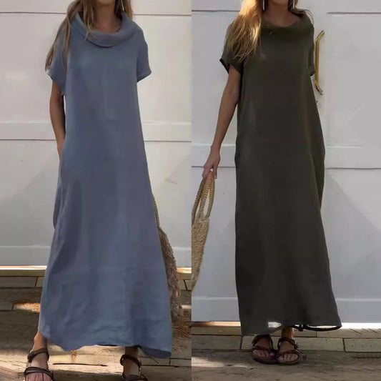 💞Women’s Cowl Neck Cotton and Linen Casual Dress💞