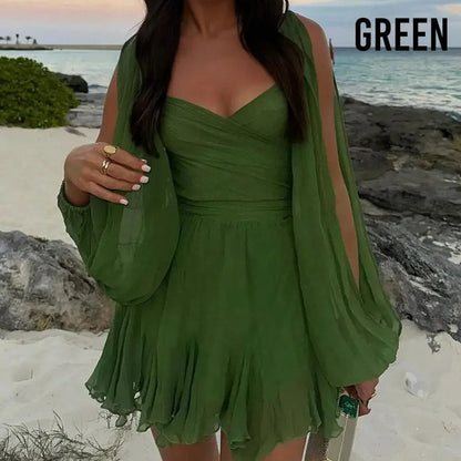 💃Summer Hot Sale🔥Wrap V-Neck Split Sleeve Tie Waist Dress